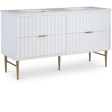 60-Inch Modernist Bathroom Vanity In White/Brushed Gold