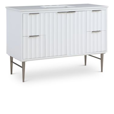 Modernist Bathroom Vanity In White and Brushed Chrome