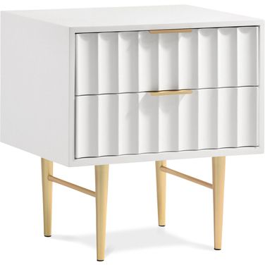 Modernist Gloss Night Stand In White and Brushed Gold