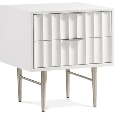 Modernist Gloss Night Stand In White and Brushed Chrome