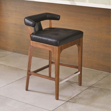 Moderno Counter Stool In Black Marble Leather