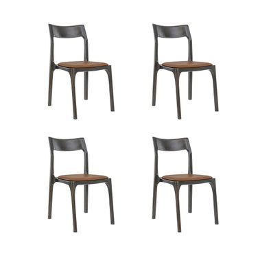 Moderno Vegan Leather Wood Dining Chair Set of 2 In Saddle