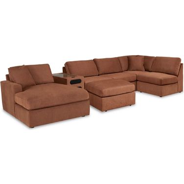 Modmax 6-Piece LAF Sectional with Audio Console and Ottoman In Spice