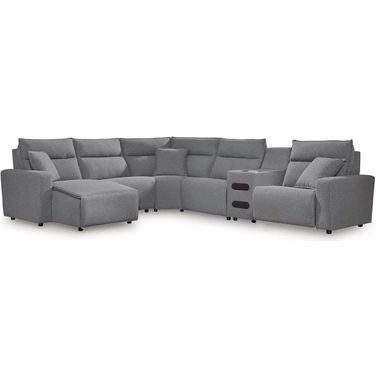 Modmax 6-Piece Reclining Sectional with Chaise and Audio Console In Salt and Pepper
