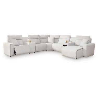 Modmax II 7-Piece Power Reclining Sectional with RAF Chaise and Audio Console In Stone