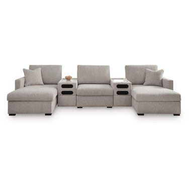 Modmax Luxe 5-Piece Double Chaise Sectional with Audio Consoles In Flint