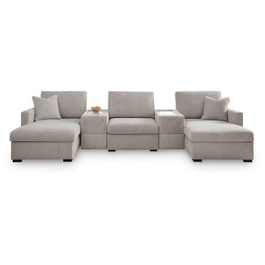 Modmax Luxe 5-Piece Double Chaise Sectional with Storage Consoles In Flint