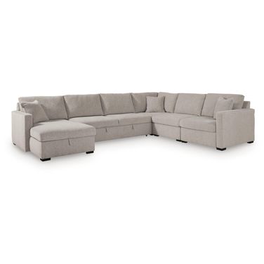 Modmax Luxe 5-Piece Sectional with LAF Storage Chaise and Pop Up Sleeper In Flint