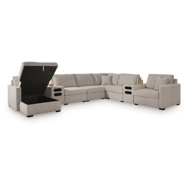 Modmax Luxe 8-Piece Sectional with LAF Storage Chaise and Audio Consoles In Flint