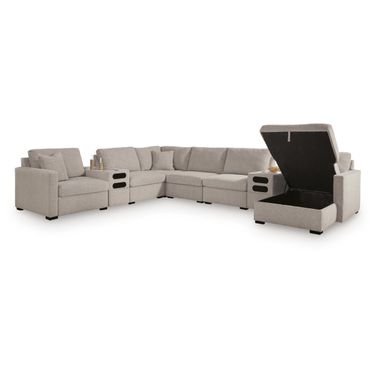 Modmax Luxe 8-Piece Sectional with RAF Storage Chaise and Audio Consoles In Flint