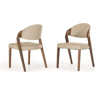 Modrest Arlo Mid-Century Beige And Walnut Dining Chair Set Of 2