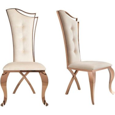 Modrest Bonnie Beige Velvet And Rose Gold Dining Chair Set Of 2