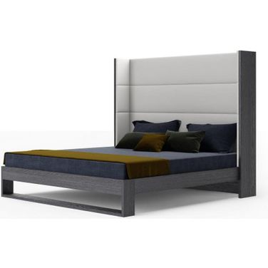 Modrest Heloise Eastern King Contemporary White Leather And Grey Elm Trim Bed