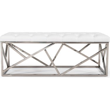 Modrest Lindsey Modern White Leatherette And Stainless Steel Bench
