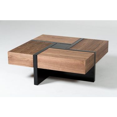 Modrest Makai Modern Walnut And Black Square Coffee Table