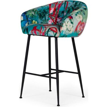Modrest Roxann Contemporary Floral Velvet Bar Stool