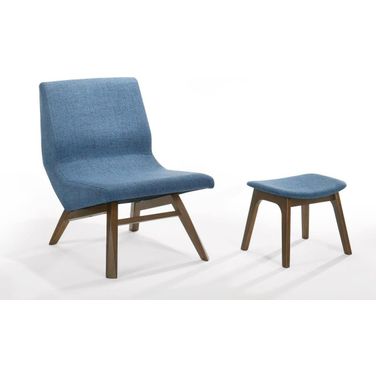 Modrest Whitney Modern Blue And Walnut Accent Chair And Ottoman