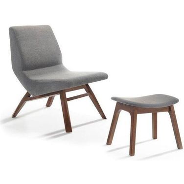 Modrest Whitney Modern Grey And Walnut Accent Chair And Ottoman