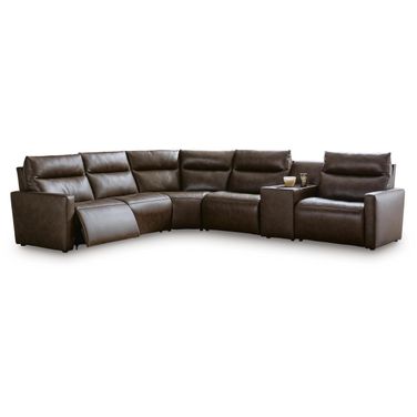 ModZ 6-Piece Power Reclining Sectional with Audio Console In Chocolate