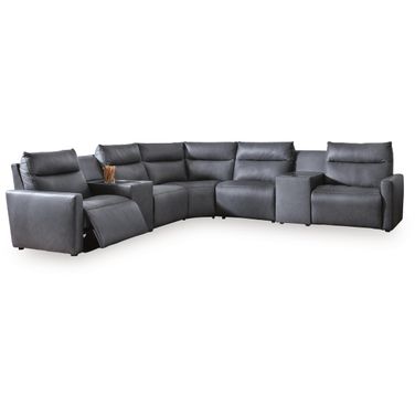 ModZ 7-Piece Power Reclining Sectional with Audio Consoles In Blue