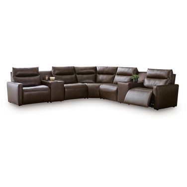 ModZ 7-Piece Power Reclining Sectional with Audio Consoles In Chocolate