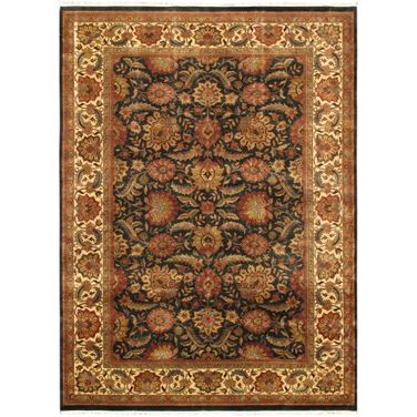 Mogul Art Agra Collection Hand-Knotted Lamb's Wool Area Rug- 10' 2" x 14' In Ivory and Green