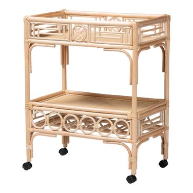 Molina Natural Rattan Wine Cart In Natural Brown and Black