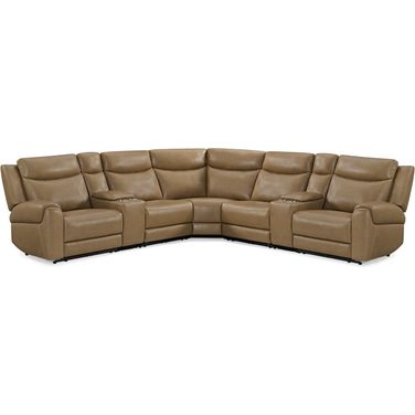 Momentum 7 Piece Modular Power Reclining Sectional with Power Adjustable HeadrestsIn Cashew