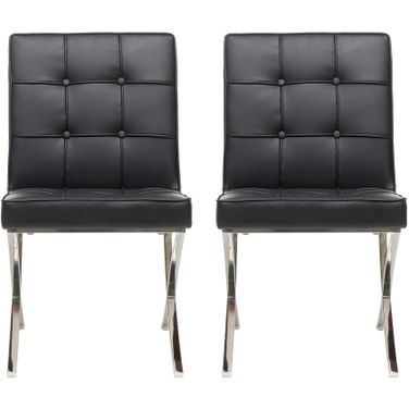 Momentum Dining Chair with X-Shaped Legs and Button-Tufted Seat In Black - Set of 2