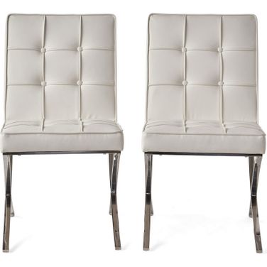 Momentum Dining Chair with X-Shaped Legs and Button-Tufted Seat In White - Set of 2