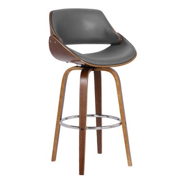 Mona 26 Inch Counter Height Swivel Gray Faux Leather and Walnut Wood Bar Stool