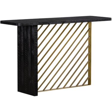 Monaco Black Wood Console Table with Antique Brass Accent