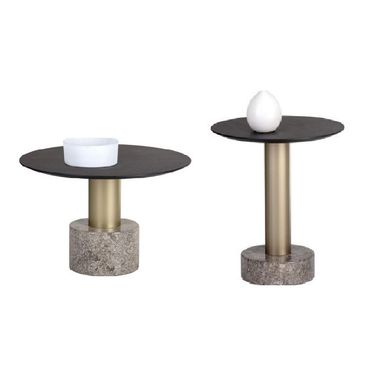 Monaco Occasional Table Set In Light Grey Marble / Charcoal Grey