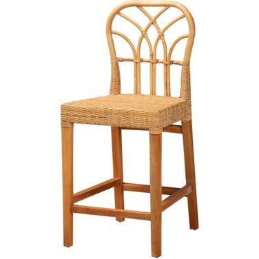 Monaco Rattan and Mahogany Wood Counter Stool In Natural Brown