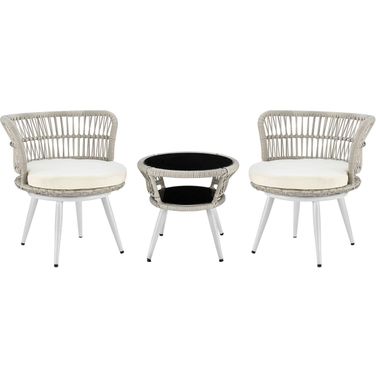 Monaco Rope Wicker 3-Piece Patio Conversation Set With Cushions In Cream