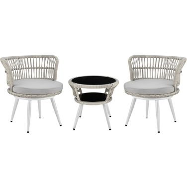 Monaco Rope Wicker 3-Piece Patio Conversation Set With Cushions In Grey