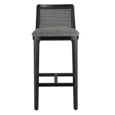 Monarch Wood and Rattan Barstool In Black and Gray