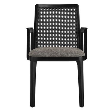 Monarch Wood and Rattan Dining Armchair In Black and Gray