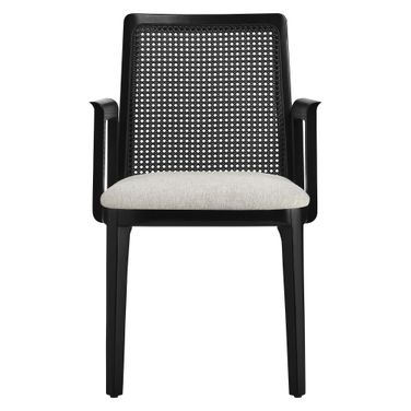 Monarch Wood and Rattan Dining Armchair In Black and Heathered Weave Ivory