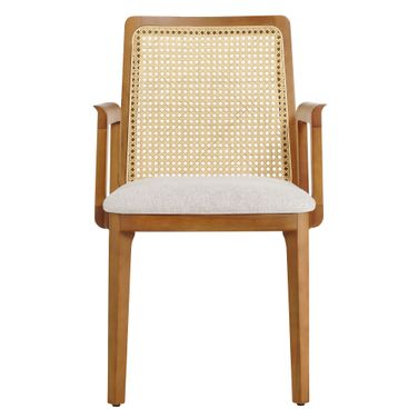 Monarch Wood and Rattan Dining Armchair In Honey and Heathered Weave Ivory