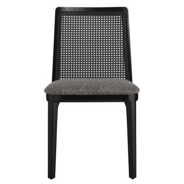 Monarch Wood and Rattan Dining Side Chair In Black and Gray