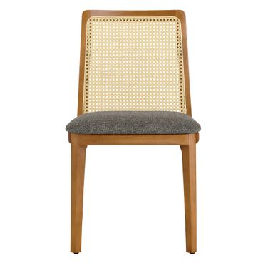 Monarch Wood and Rattan Dining Side Chair In Honey and Gray