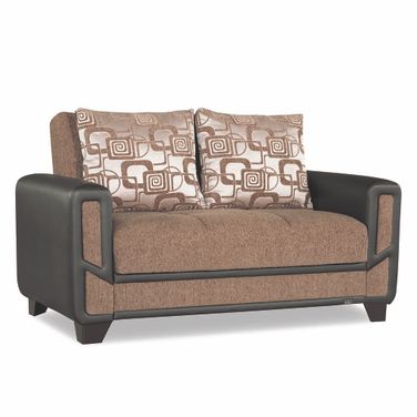 Mondo Modern Upholstered Convertible Loveseat with Storage In Brown