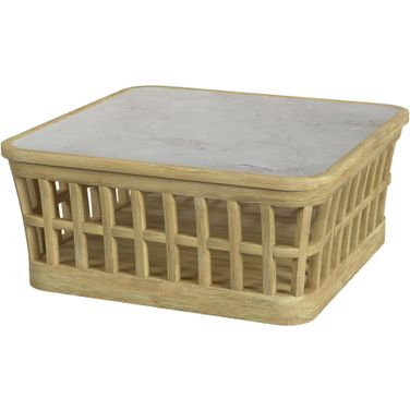 Monhegan Outdoor Teak and Marble Coffee Table In Light Brown