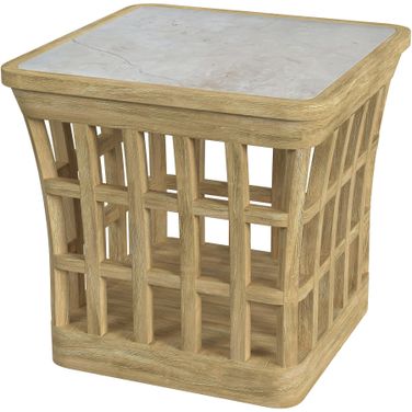 Monhegan Outdoor Teak and Marble End Table In Light Brown