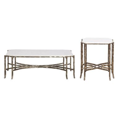 Monier Marble Top Occasional Table Set In Antique Gold