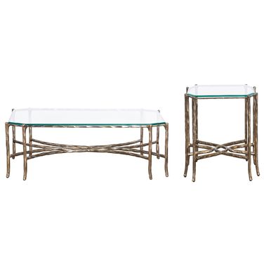 Monier Mirror Top Occasional Table Set In Antique Gold