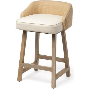 Monmouth 24.25 Inch Seat Height Cream And Beige Fabric Seat Brown Wood Frame Counter Stool