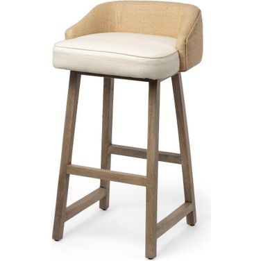Monmouth 30.5 Inch Seat Height Cream And Beige Fabric Seat Brown Wood Frame Bar Stool