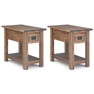 Monroe 14 Inch Solid Acacia Narrow Side Table Set of 2 In Rustic Natural Aged Brown